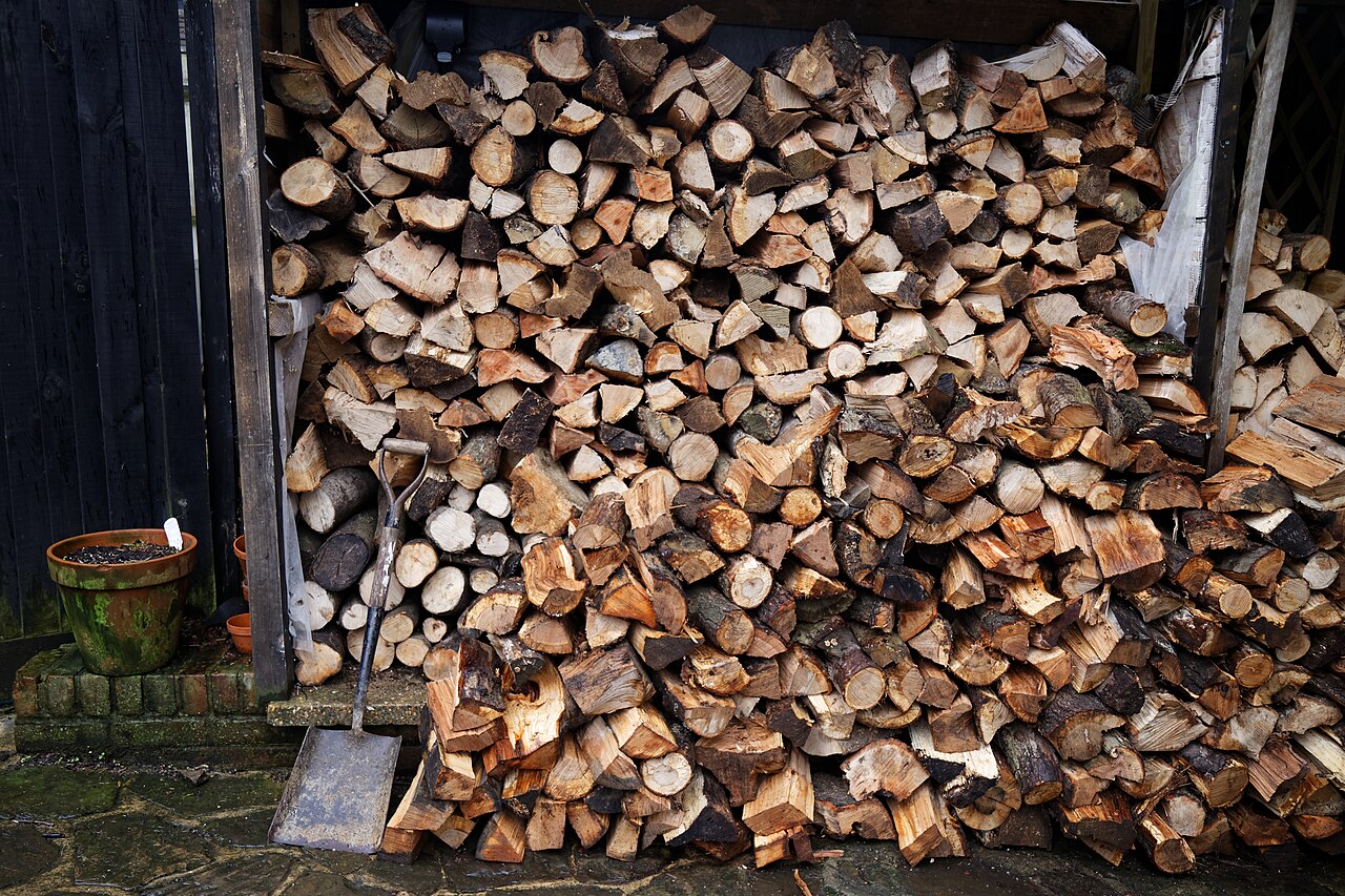 Stacked hardwood log pile